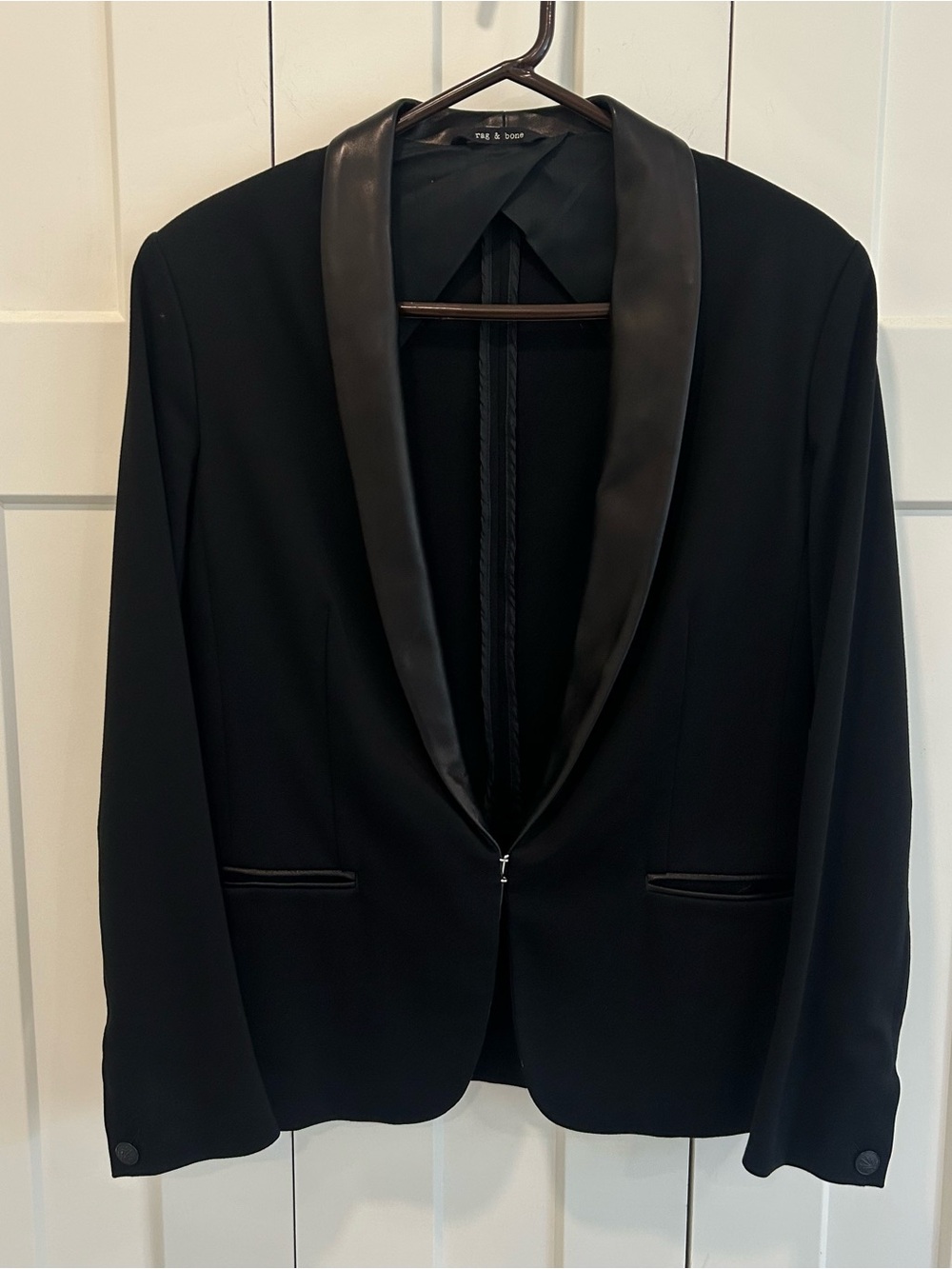 Rag & Bone black tuxedo blazer with lamb leather lapels, women 8